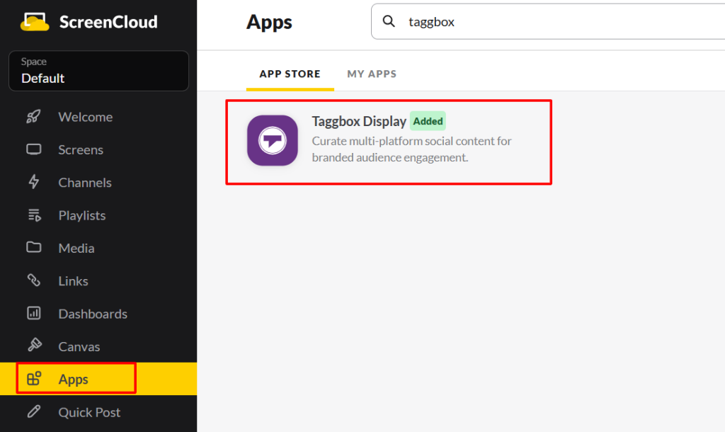 taggbox display app in screencloud