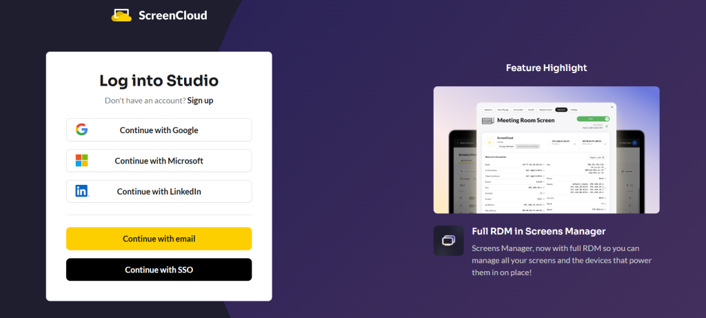 screen cloud login account