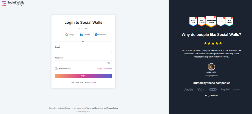 social walls login account