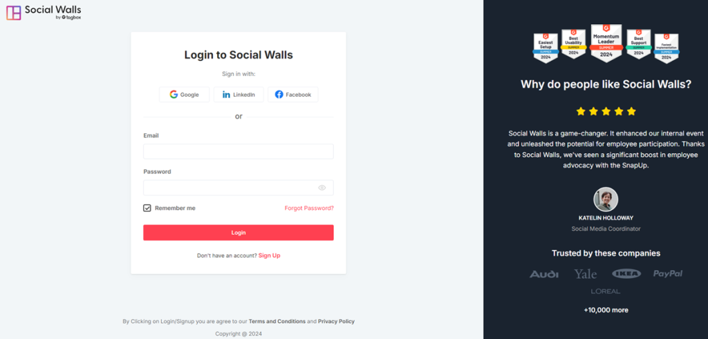 social walls login account