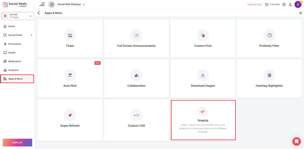 social walls SnapUp feature