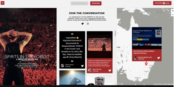 live twitter feed of concerts and movies