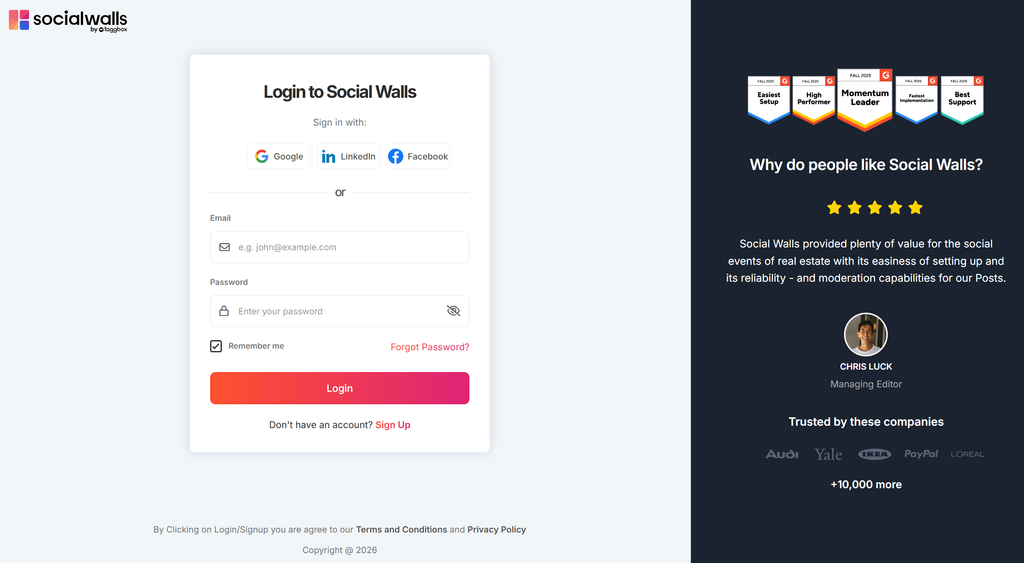 login social wall