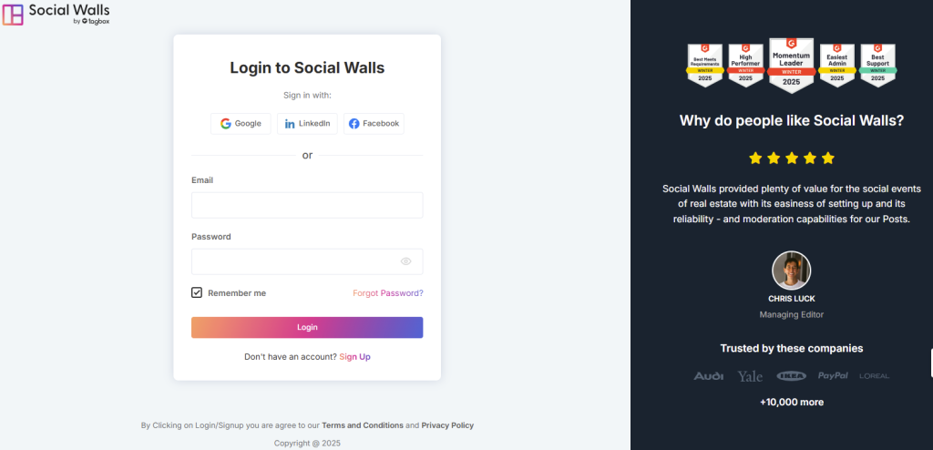 social walls login account