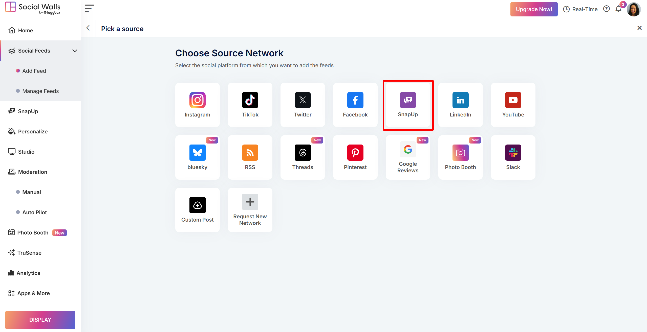 SnapUp as a source network