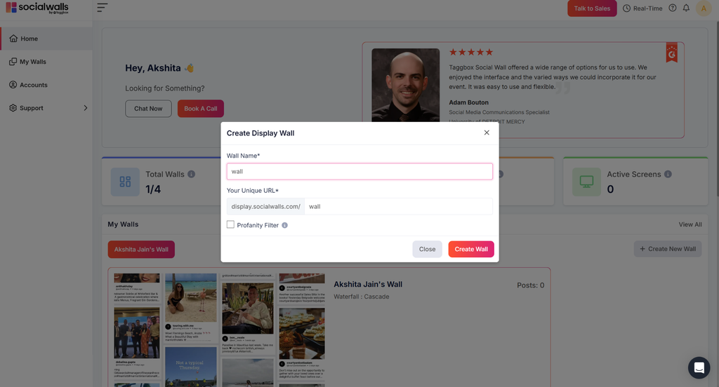 social media wall and click Create Wall